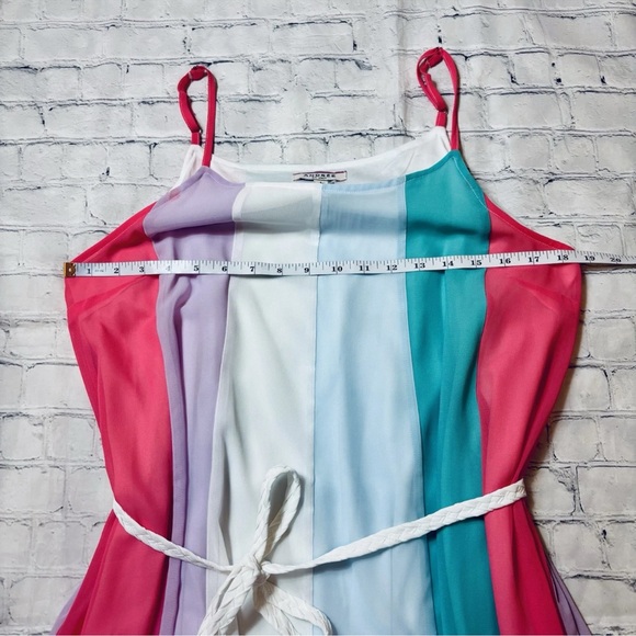 Andree by Unit Midi Dress Womens L Flowy Bold Stripe Rainbow Colorful - Picture 7 of 11